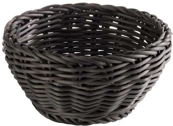 Brödkorg, rund, svart plastflätning, Ø16xH8 cm