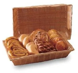 Brödkorg, rektangulär, ljusbrun plastflätning, 41x28x8 cm