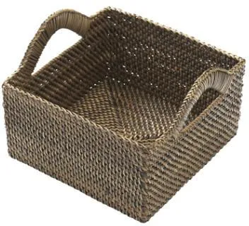 Brödkorg Bastian, kvadratisk, ljus/mörk nitoflätning, 18x18xH9,5 cm