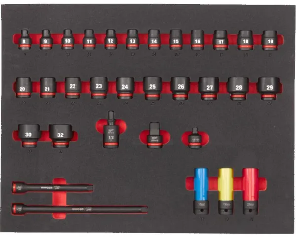 Milwaukee Slagsockelsats i skum 1/2 k 32 delar